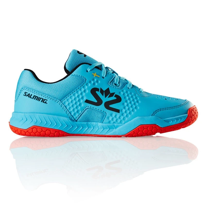 Salming Hawk Court Blue Atol / New Flame Red Junior Indoor Court Shoes 3 Salming Hawk Court Blue Atol / New Flame Red Junior Indoor Court Shoes